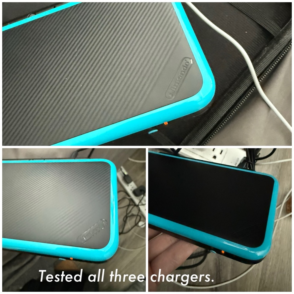 “New” Nintendo 2DS XL Black/Turquoise Bundle 64gb Black Case 3 Chargers - Picture 8 of 16